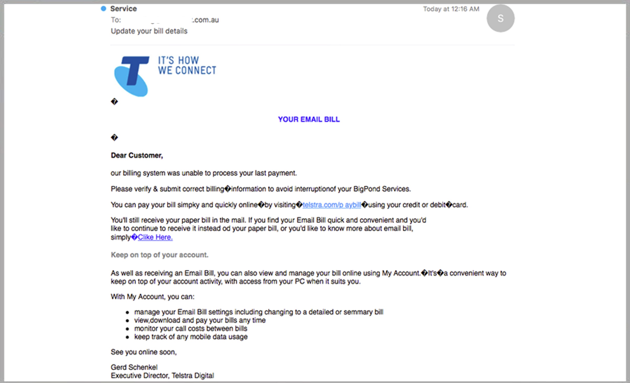Yet Another Telstra Email Phishing Scam!