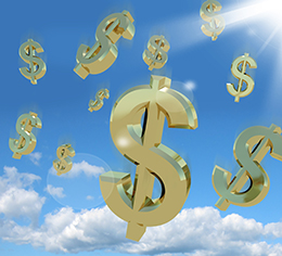 Dollar Symbols Falling From The Sky As A Sign Of Wealth