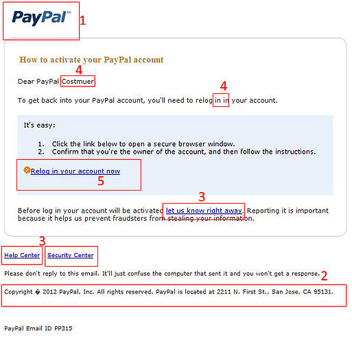 a PayPal phishing scam example