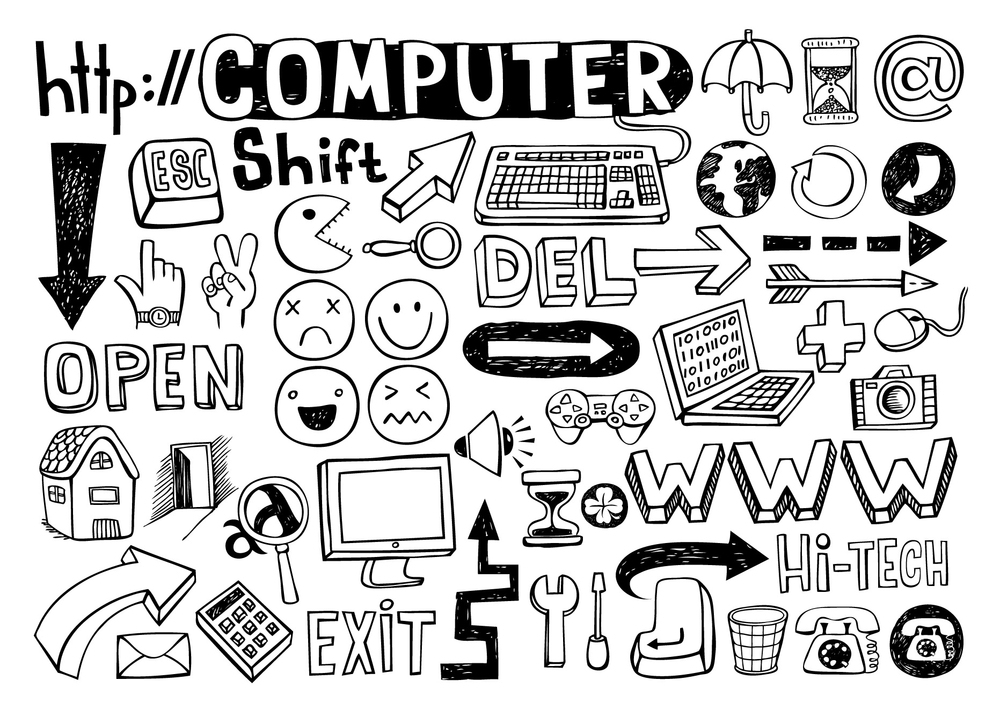Set of computer doodles, 55 elements.