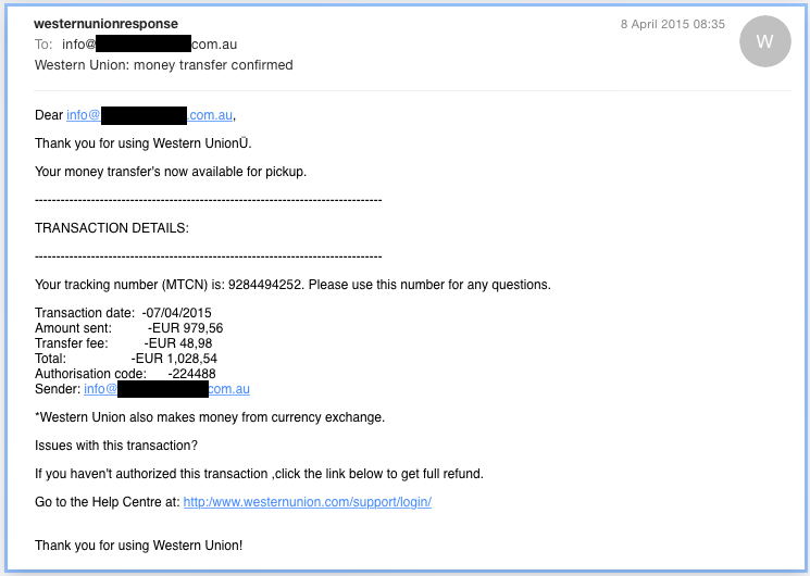 Western Union Scam Email