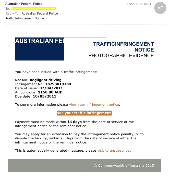 Australian Federal Police Cryptolocker Email