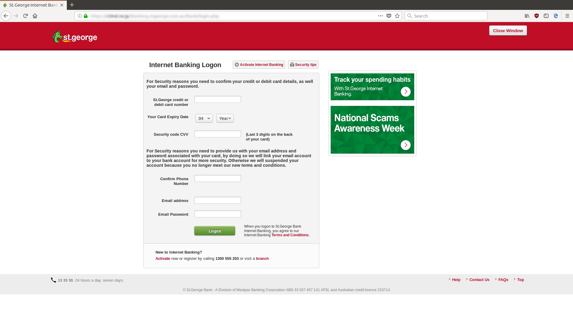 Scam fake St phishing site steals bank passwords