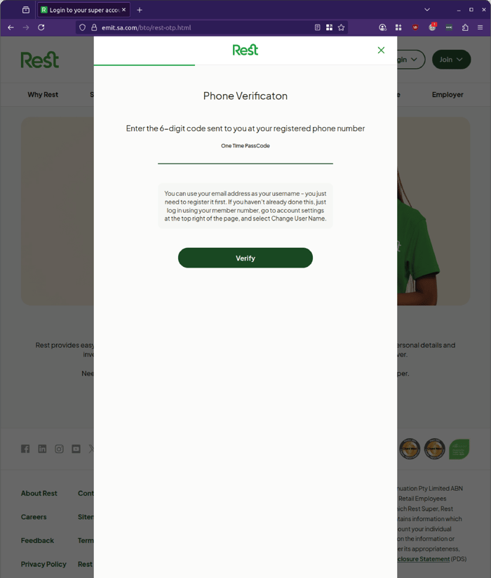 ATO MyGov Super - 0725 - REST Super phone verification OTP