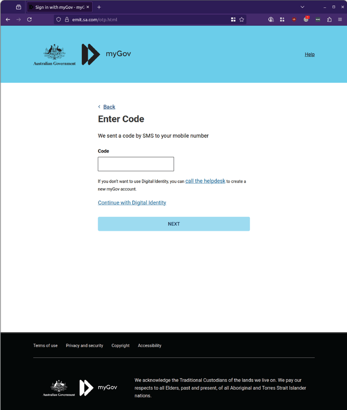 ATO MyGov Super - 0725 - myGov - enter code