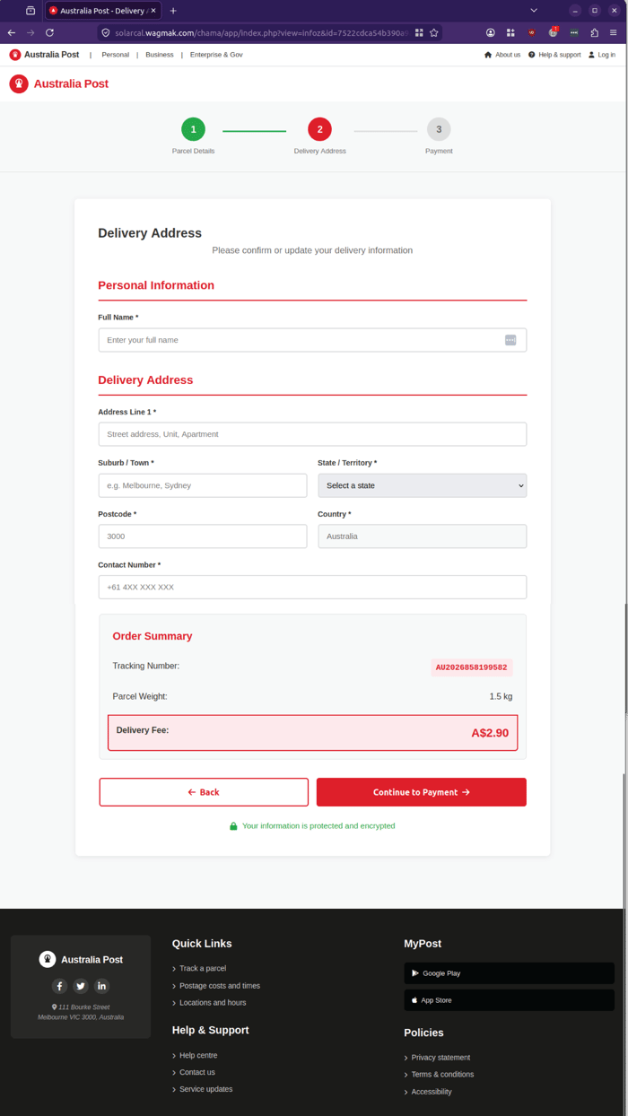 AusPost - 0426 - delivery details