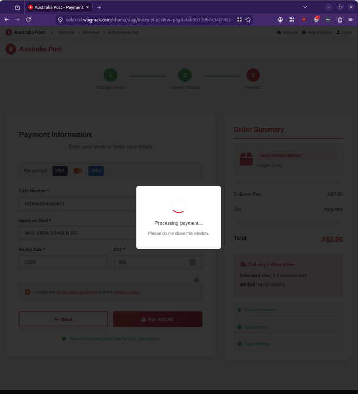 AusPost - 0426 - processing request