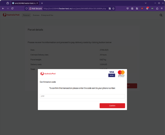 AusPost - 0625 - confirmation code - OTP
