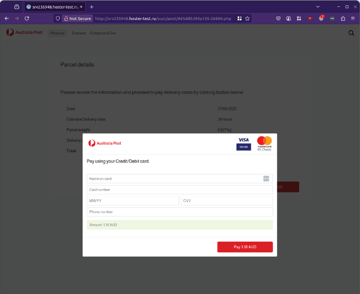 AusPost - 0625 - credit card details - payment