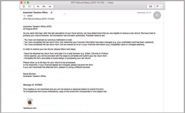 Breaking Fake Ato Phishing Scam Uses Tax Return To Lure Victims