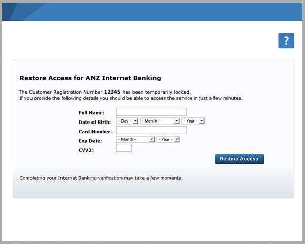 ANZ Restore Access Internet Banking Scam