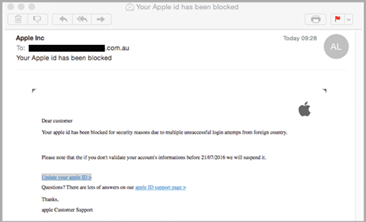Scam Email – Apple iCloud – Well Eye Never