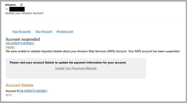 Amazon AWS Account Suspended Phishing Email