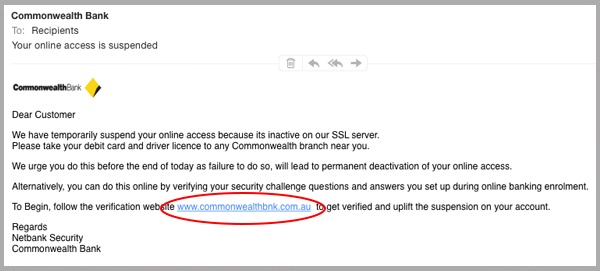 Commonwealth Bank Online Access Suspended Hoax