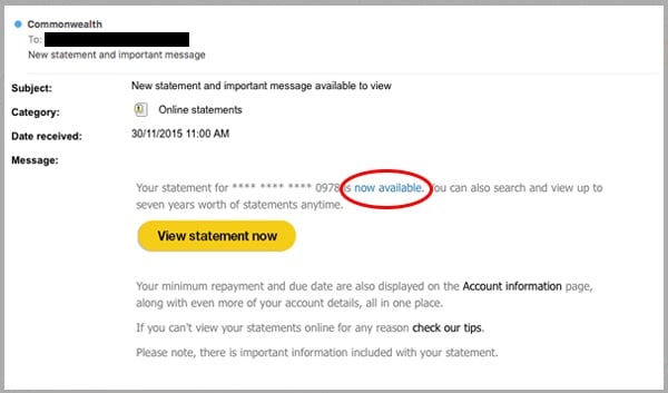 Commonwealth Bank New Statement Online Phishing Scam