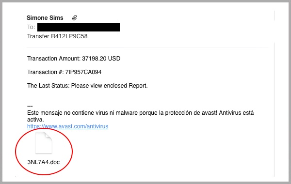 Generic Transfer Receipt Malware Macro Scam