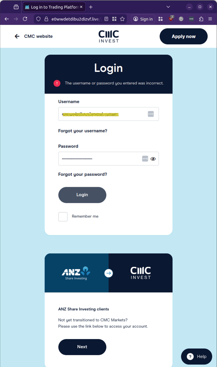 CMC Invest - 0326 - login error