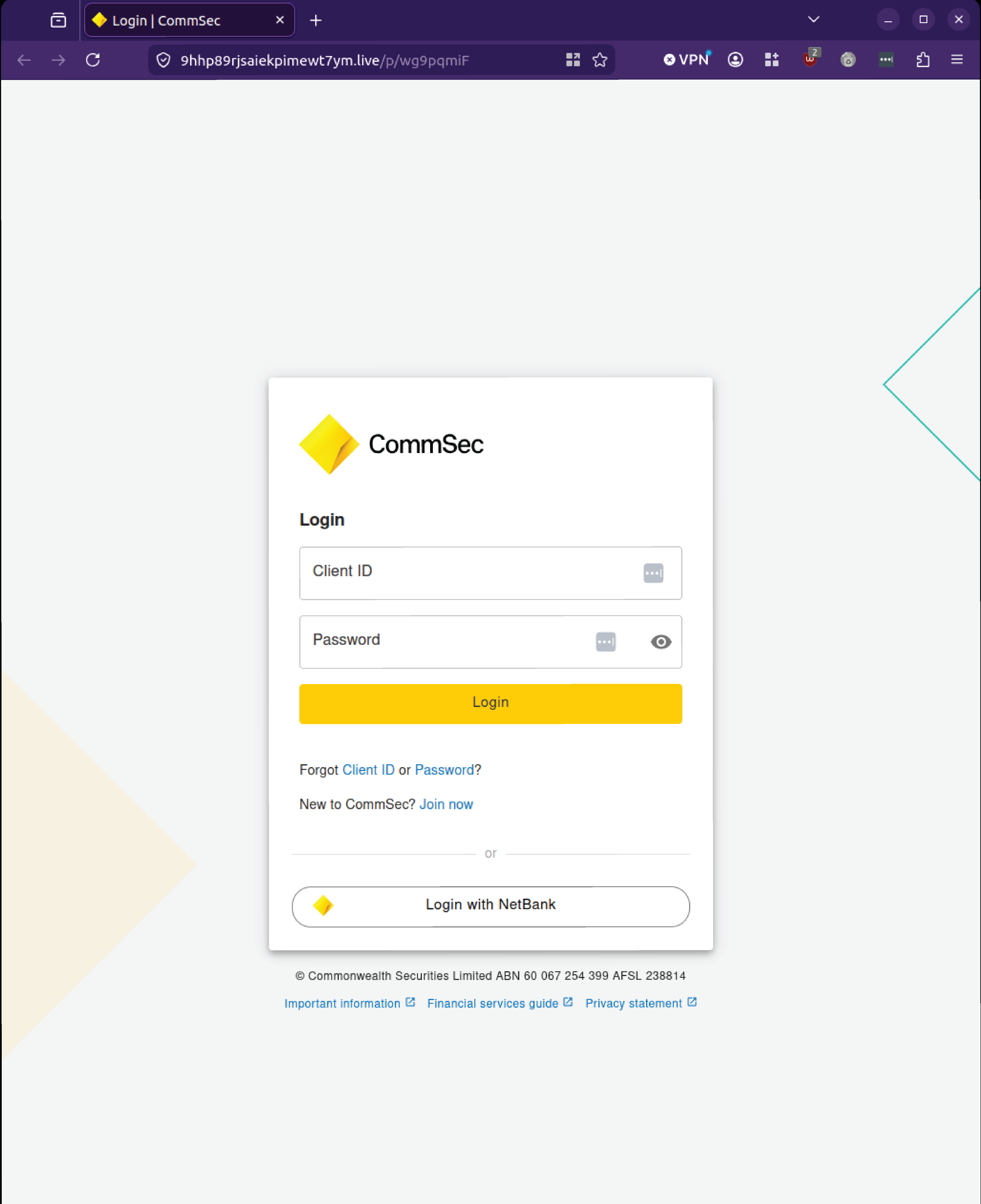 CommSec Phishing Email Targets Client IDs and Passwords
