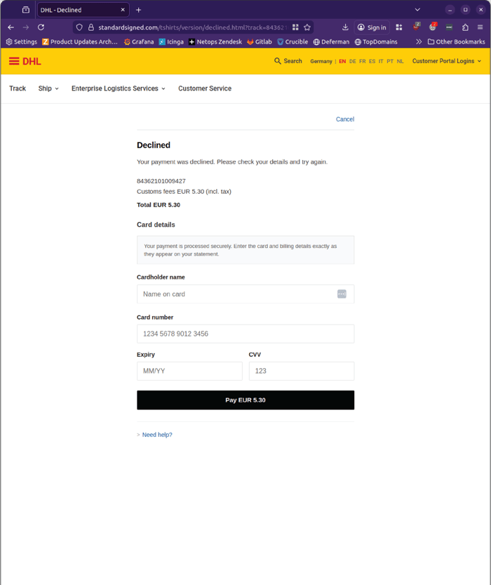 DHL - 0426 - payment declined