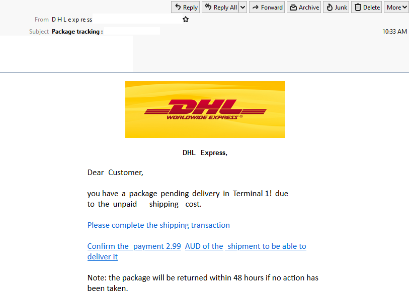 Don’t be fooled by this DHLthemed phishing email claiming ‘you have a