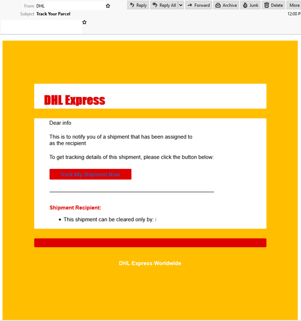 Beware Email Containing Fake Dhl Shipment Tracking Leads To Phishing Page