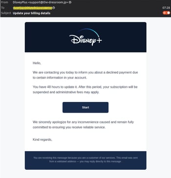 Disney+ “Billing Details” phishing scam coming for your account info