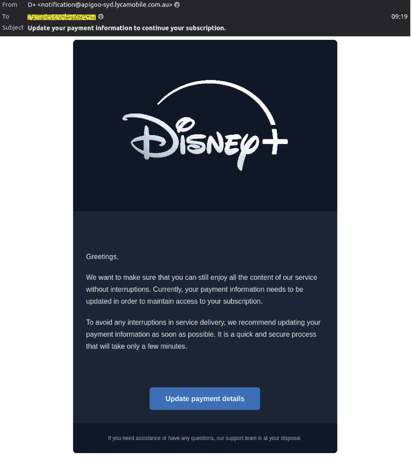 Disney+ Payment Email Scam Targets Businesses