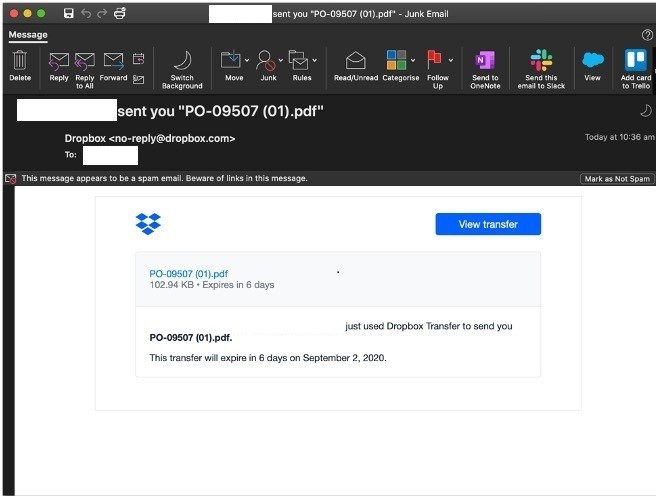 Cybercriminals continue using compromised Dropbox accounts to send scam