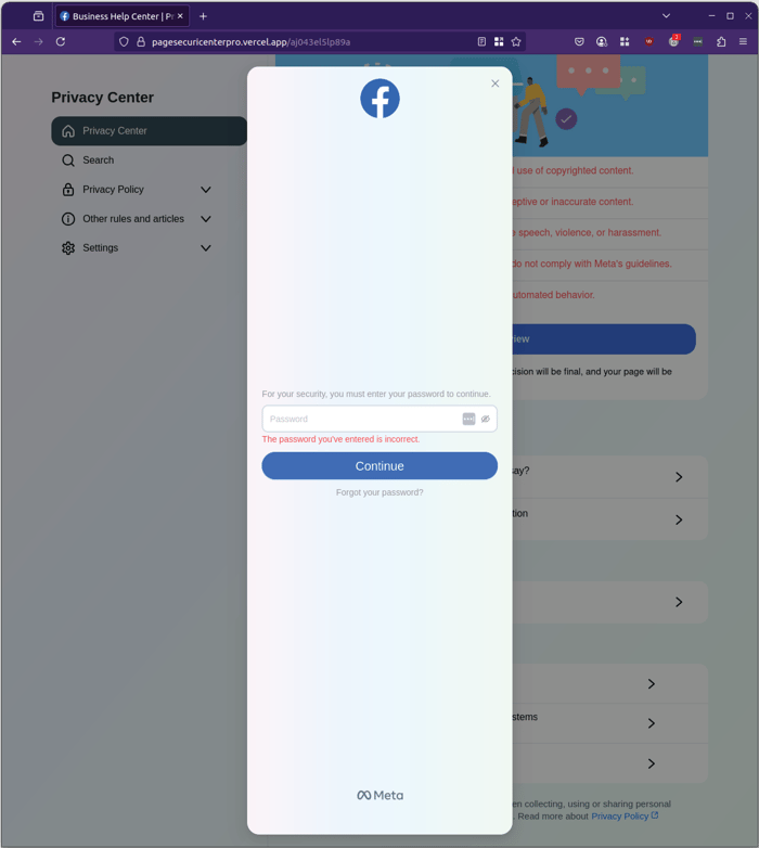 Facebook - 0625 - Phishing Page - Password Fail