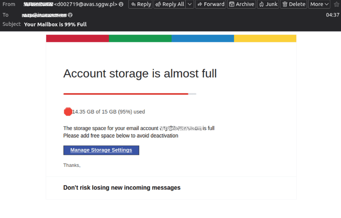 Mailbox Full - 0625 - email
