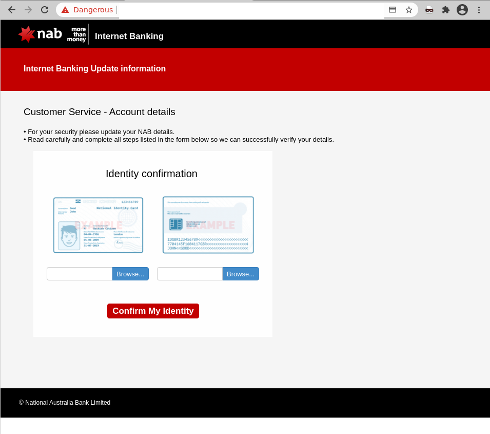 Warning ‘Account verification’ email impersonating NAB delivers
