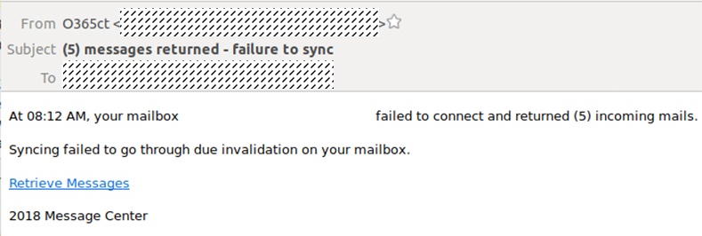 New Office365 alert is a phishing attack: 'Failure to sync'