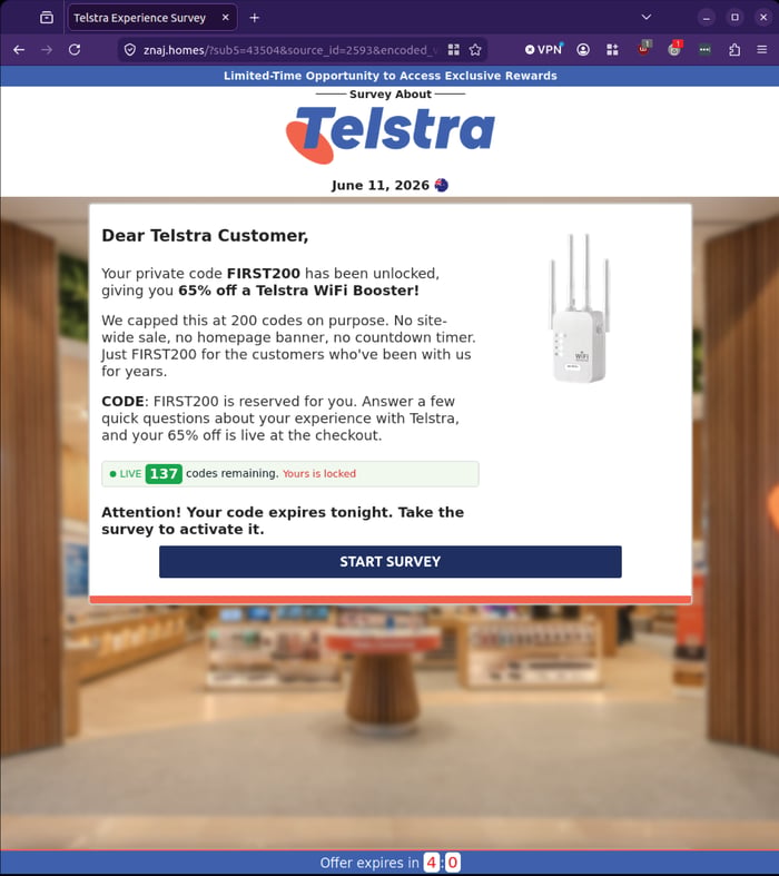 Telstra - 0626 - survey landing page