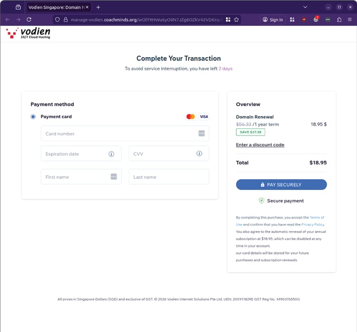 Vodien - 0326 - payment - credit card capture