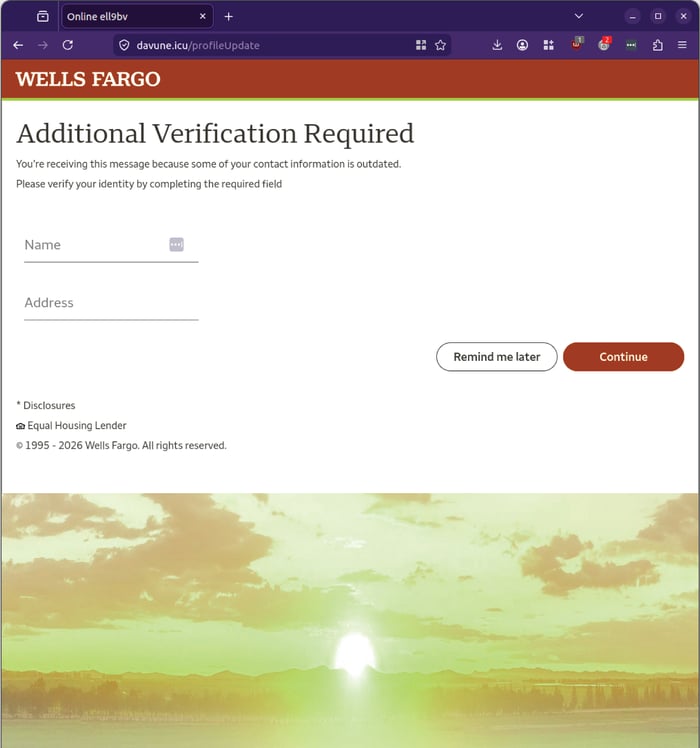 Wells Fargo - 0626 - enter address - additional verification