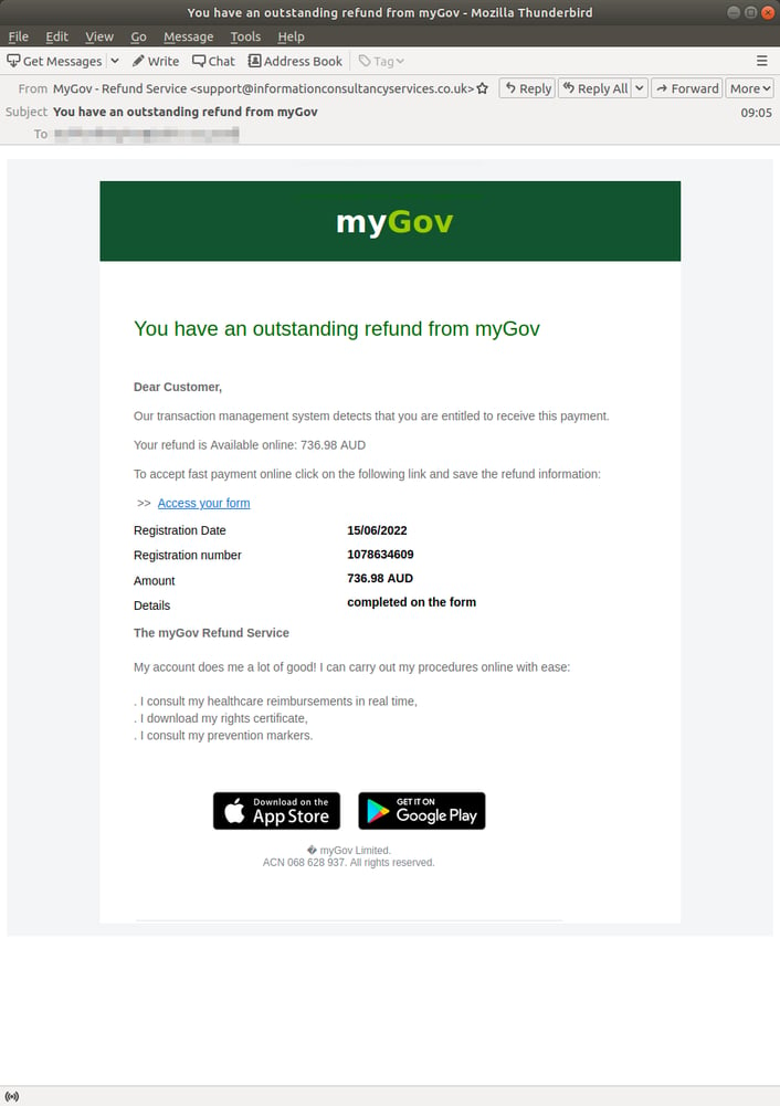 You have an outstanding refund from myGov - Mozilla Thunderbird_924