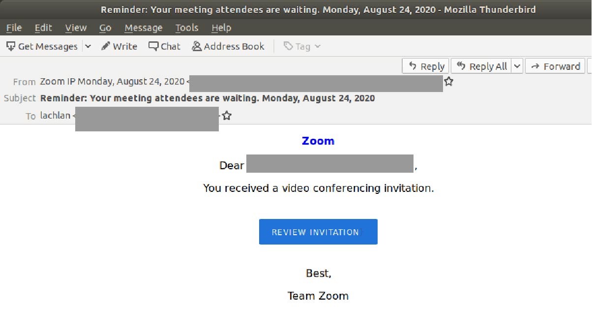 Phishing email scam claims your Zoom “meeting attendees are waiting”