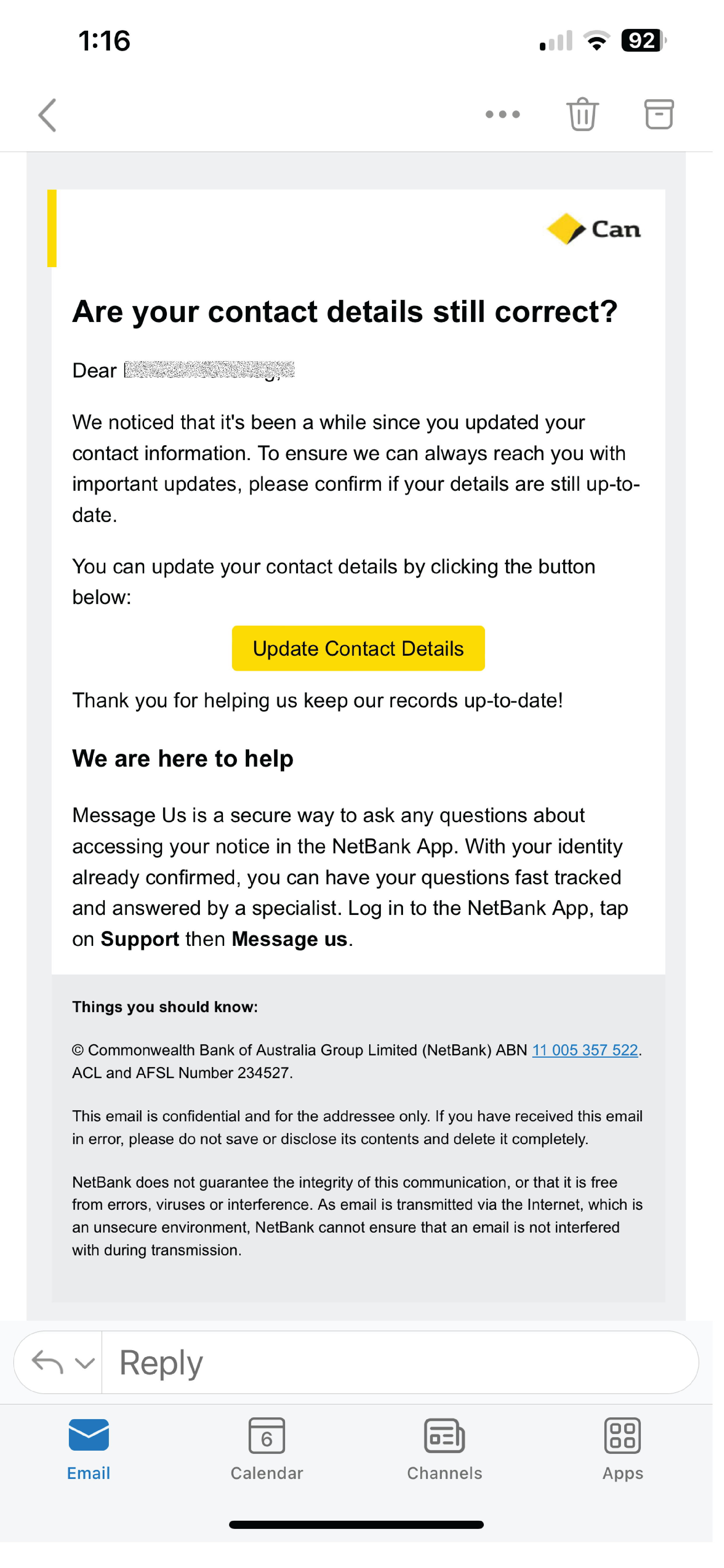 CBA Customers Warned of NetBank Email Scam
