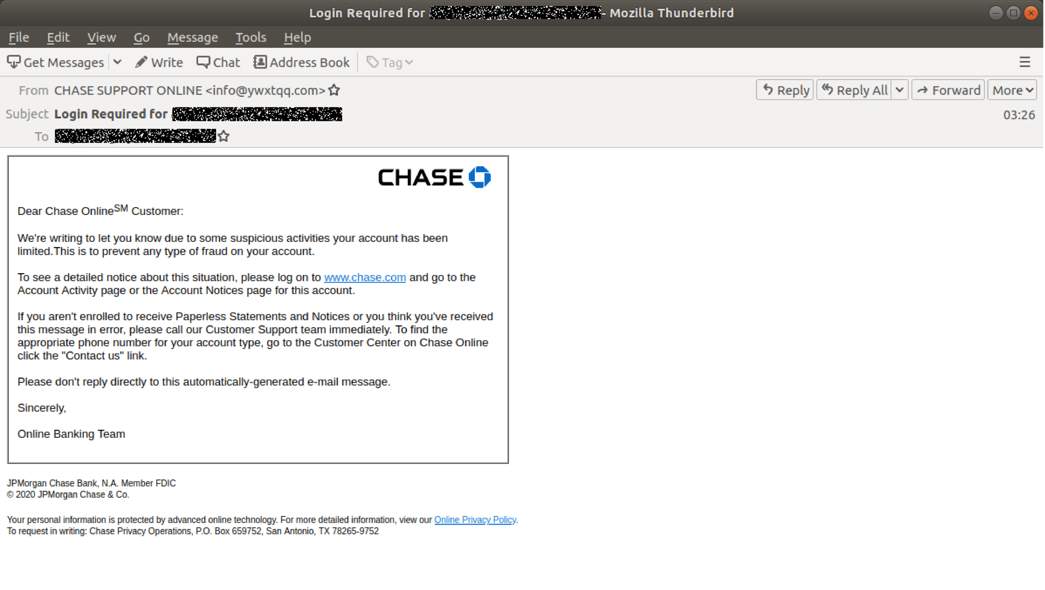 Chase Bank Customers Beware of New Phishing Email Scam