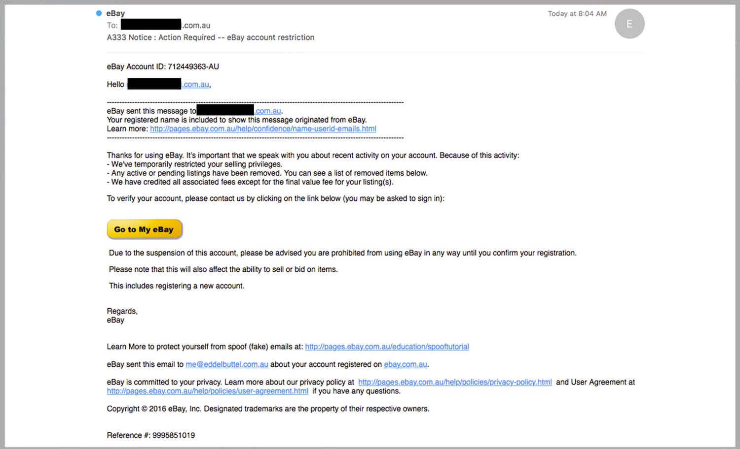 Cyber Criminals Phishing for eBay Account Access