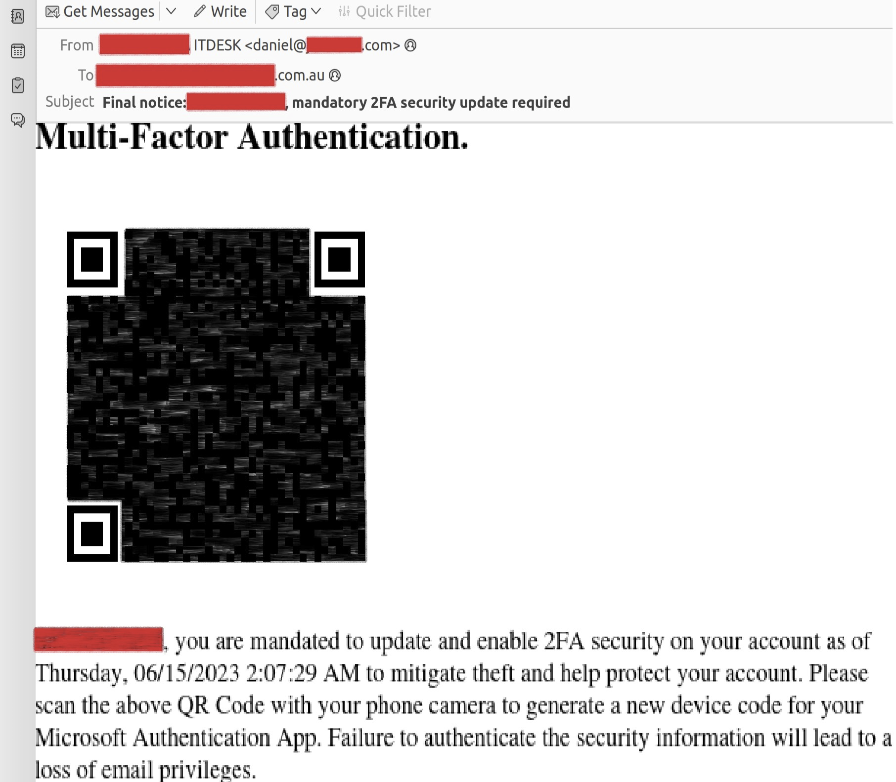 Dodgy MFA Email Notice Uses QR Codes To Evade Detection