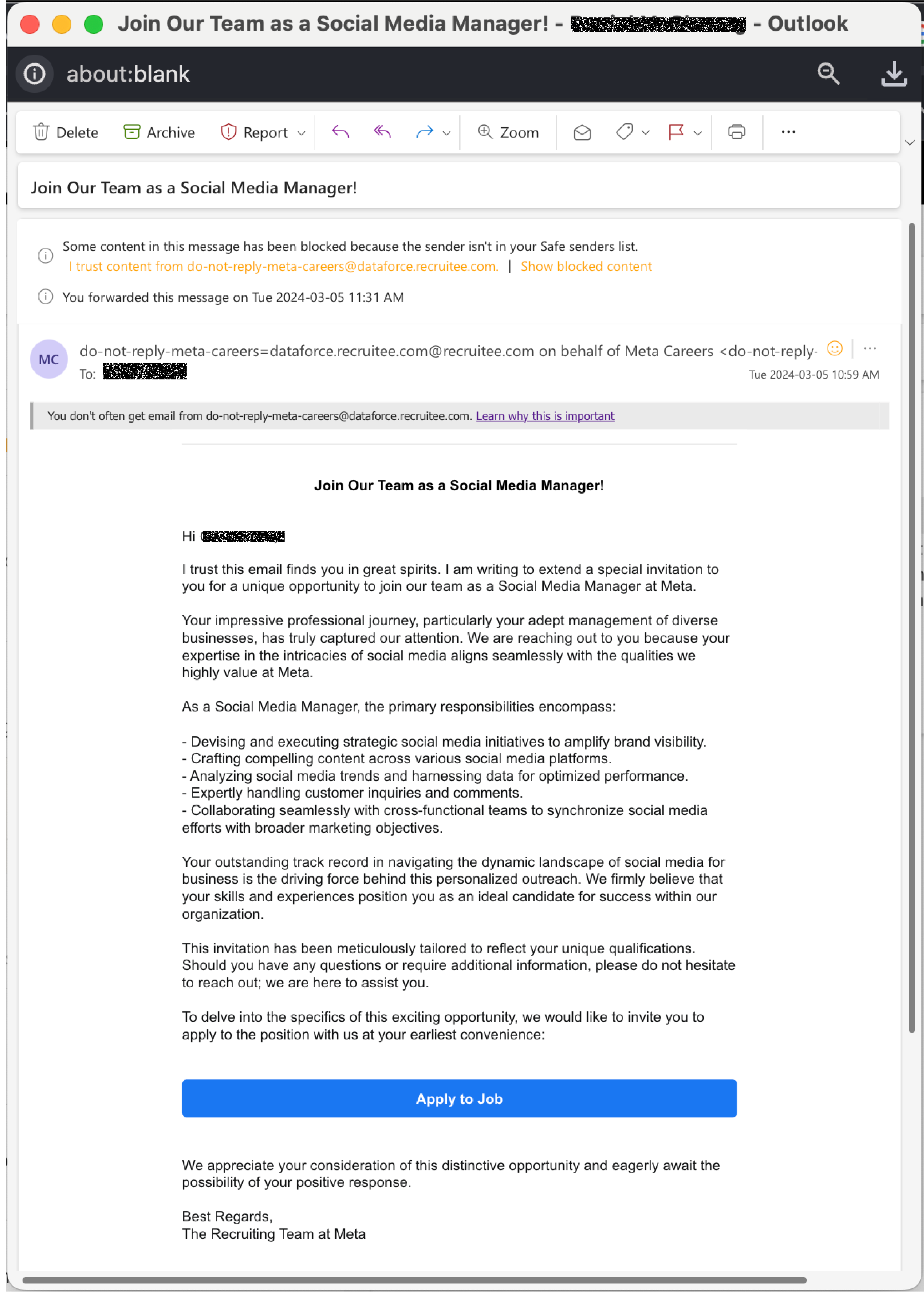 Meta Recruiting Scam Image
