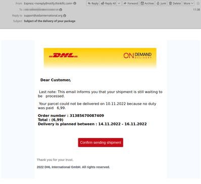 DHL Branded Phishing Email Asks for $6 99 Duty Payment