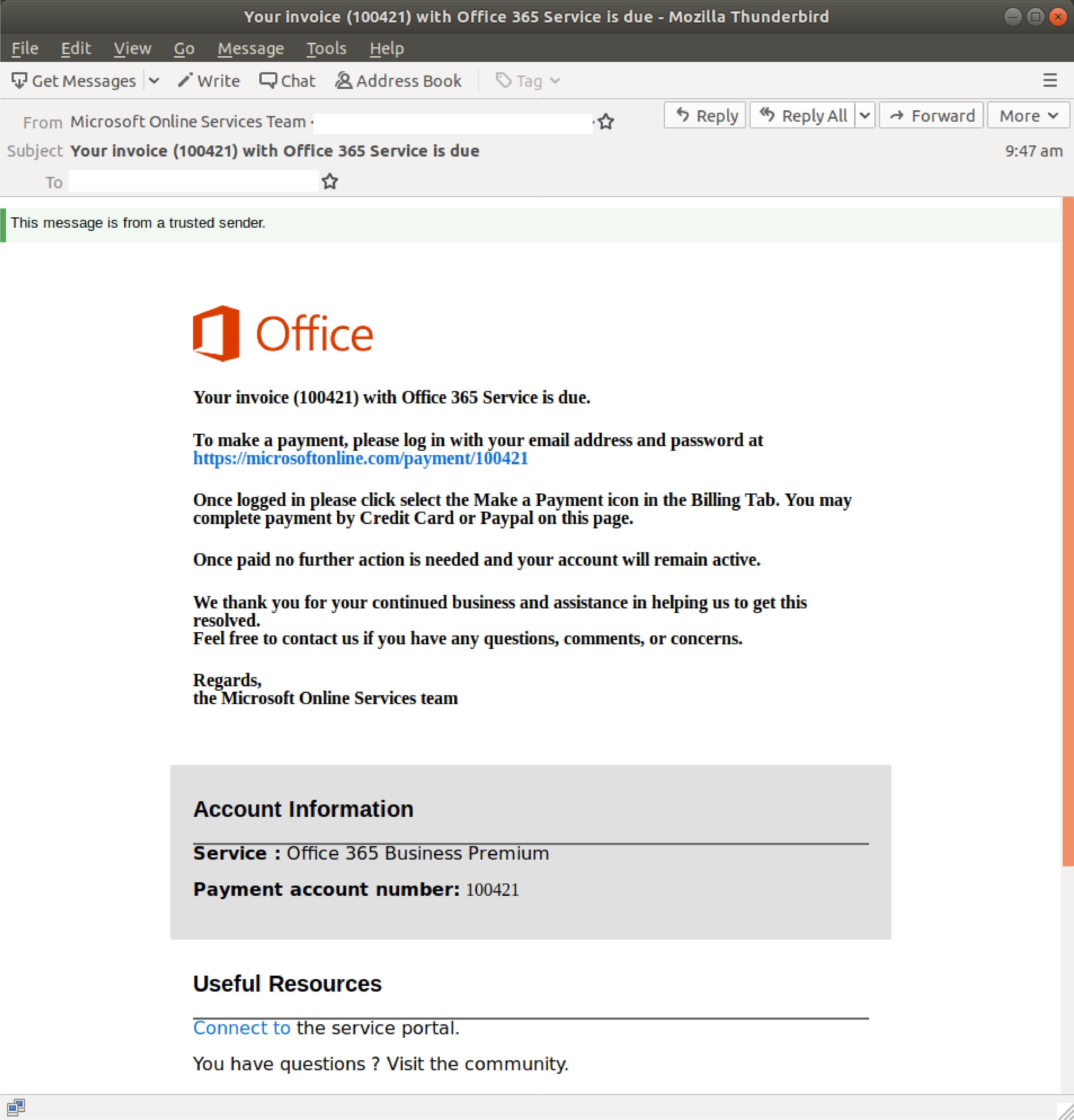 Think twice before paying this invoice supposedly from Office 365