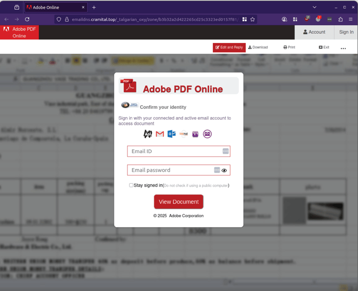 invoice scam - 0725 - credentials