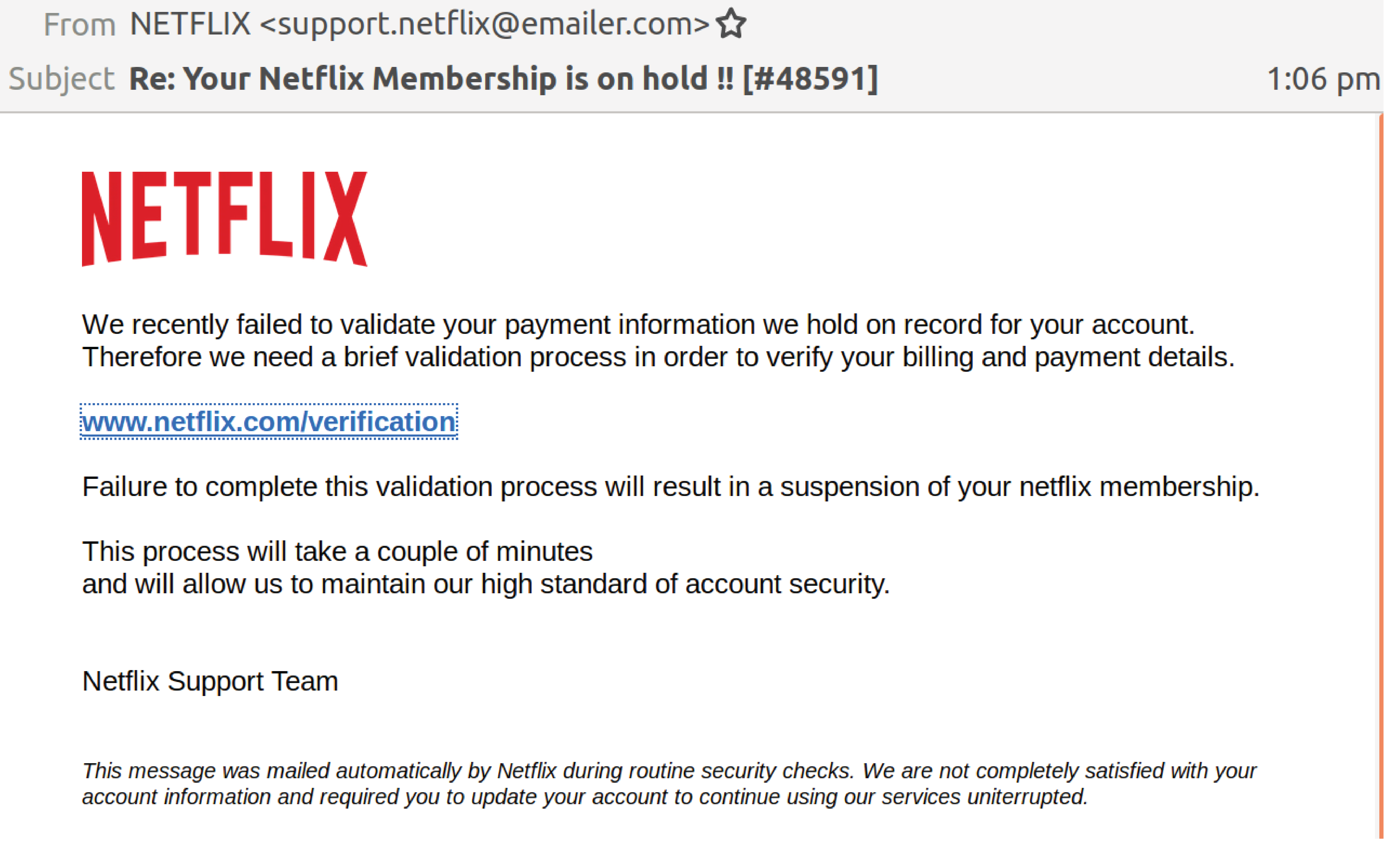 Netflix Fake Mail