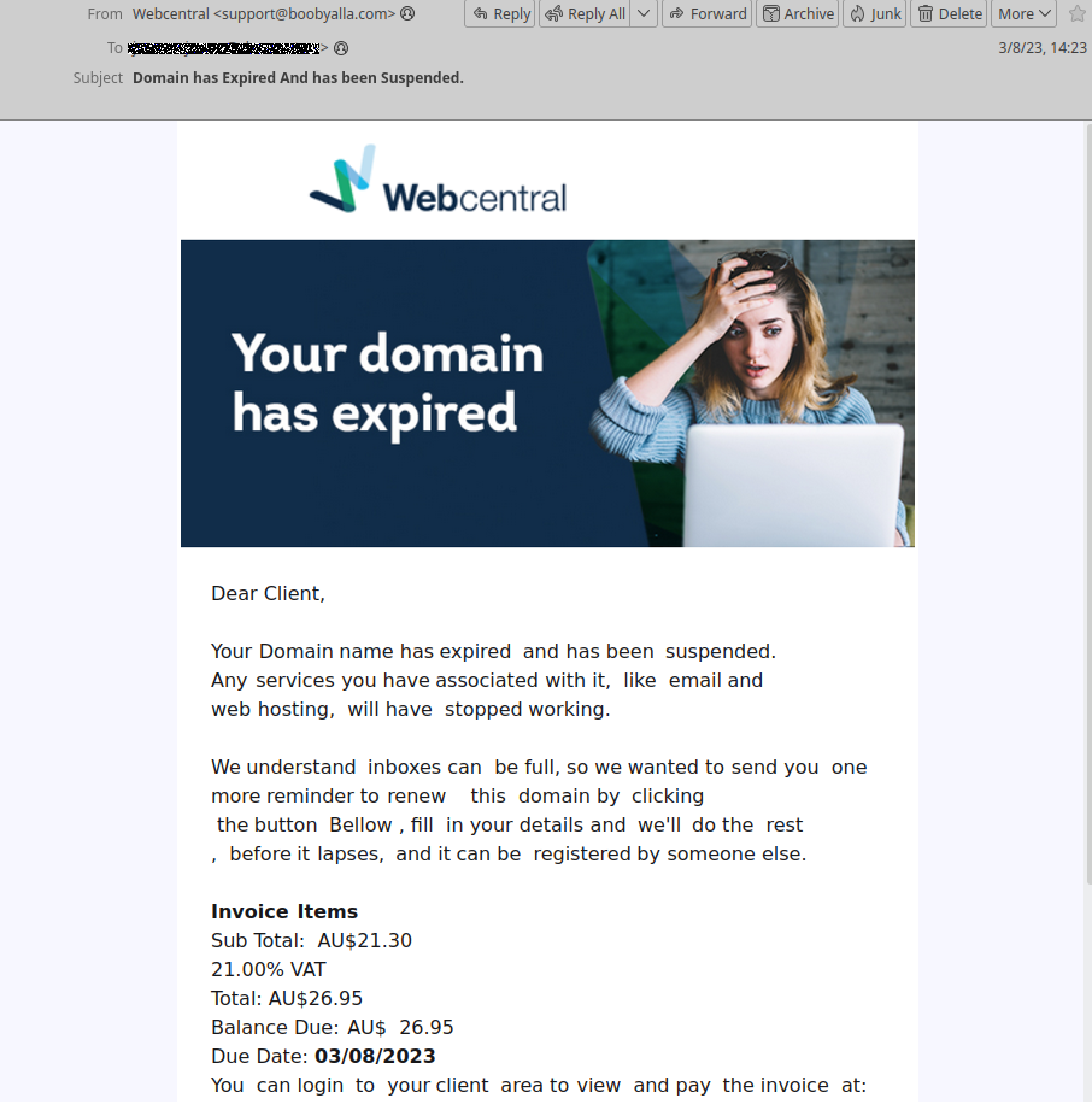 central Domain Expired? Think Twice Before Clicking Emails