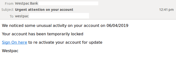westpac phishing email
