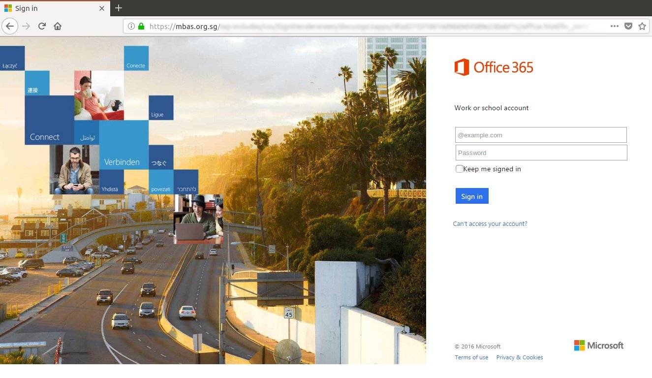 Phishing attack exploiting Office 365 branding on fake login page