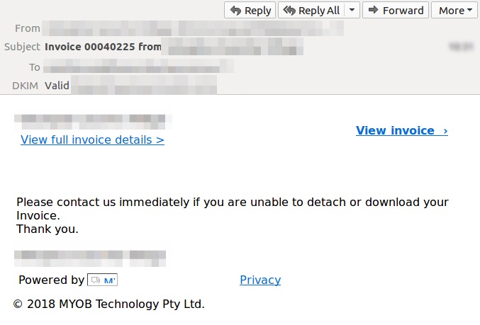 caution this fake myob invoice message is a scam